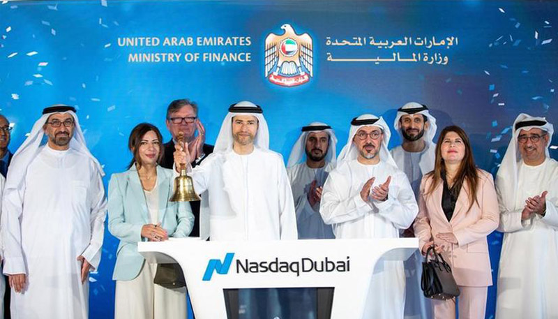 H.E. Mohamed Bin Hadi Al Hussaini rings Nasdaq Dubai's bell